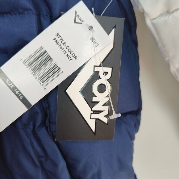 NWT PONY Full-Zip Puffer Coat Boys Size 14/16 Blue/Orange/White Hooded Filled - Picture 10 of 10